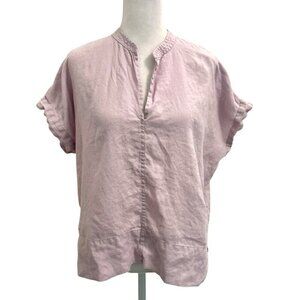Everlane 100% Linen Boxy Split-Neck Short Sleeve Shirt Top Blouse Purple size 6